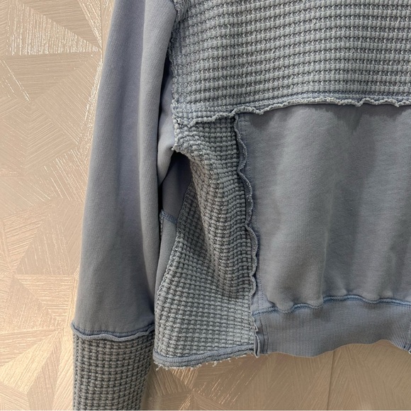 We The Free People Hazel Cardi Jacket Womens Large Sea Blue Waffle Knit Zip Up - Picture 8 of 9